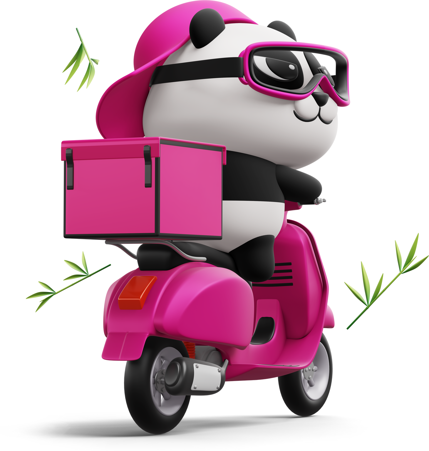 Cute Panda riding motorcycle, panda delivery, 3d rendering